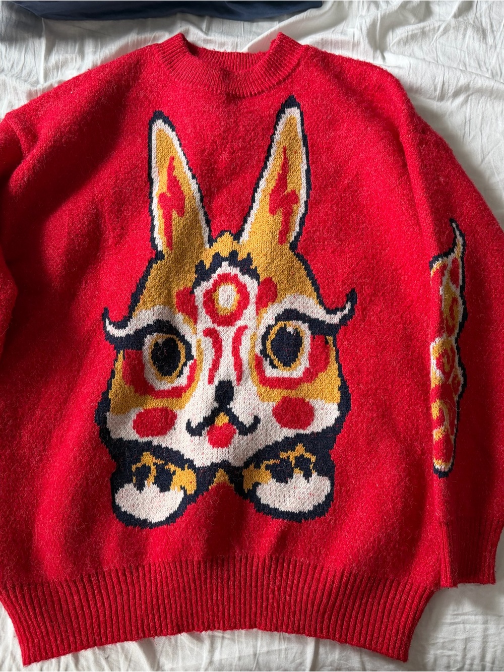 Vibrant Red Bunny Intarsia Knit Sweater